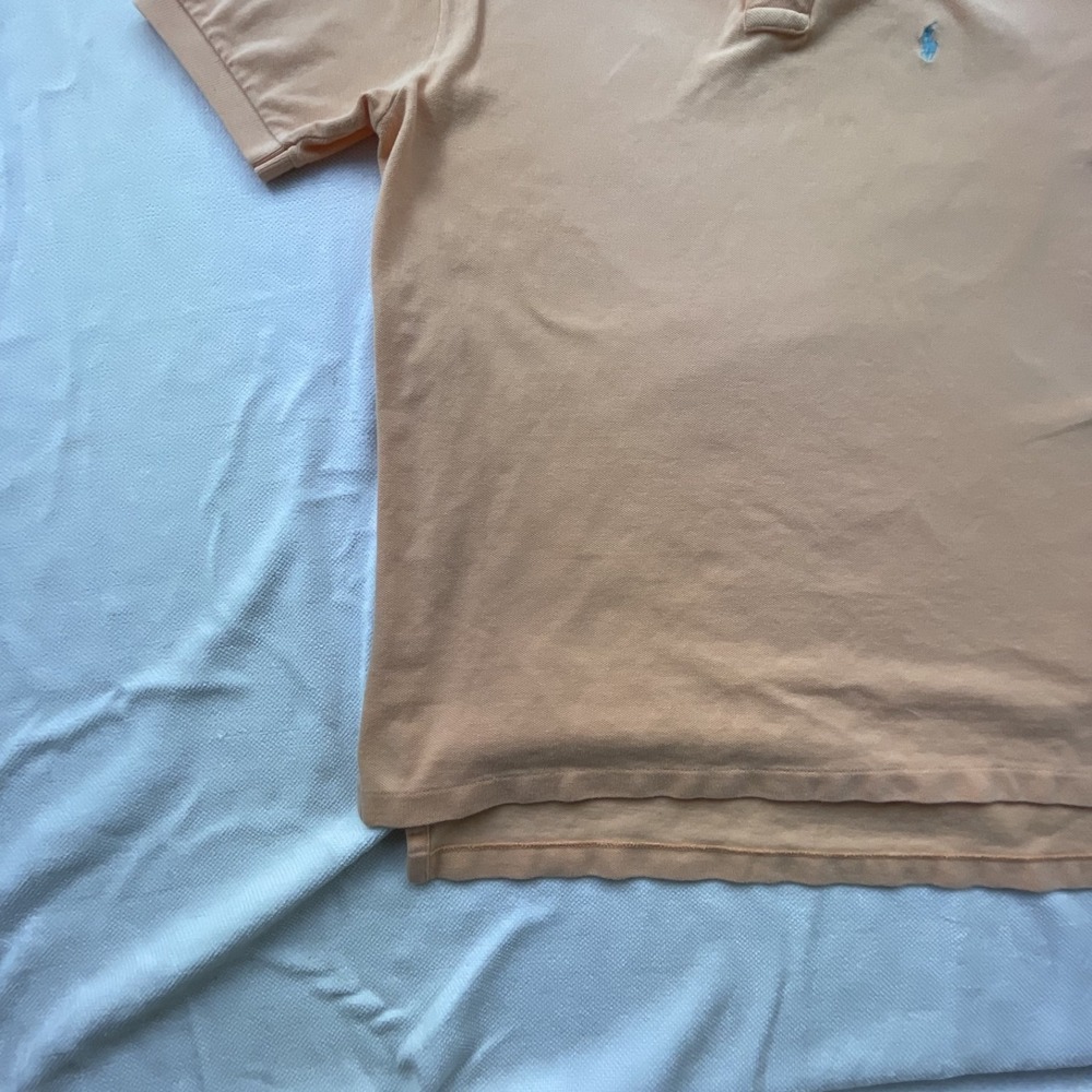 Polo Ralph Lauren Men's Peach Polo Shirt SIZE M Classic Fit BLUE Pony Logo VTG - Picture 6 of 12